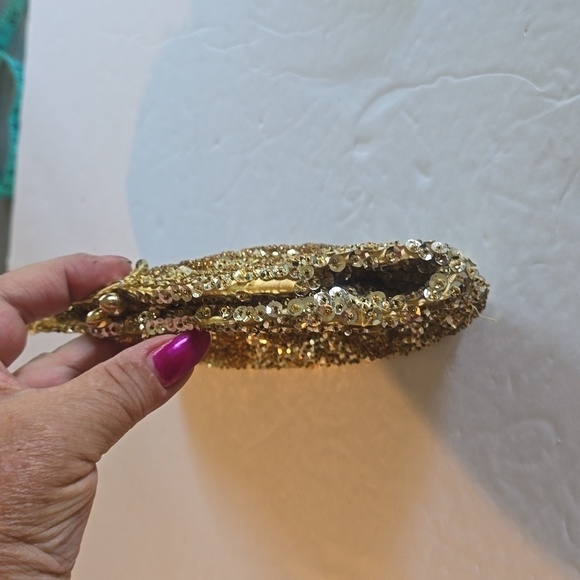 Micheri Gold Sequin BEADED Sparkle Vintage British MEDIUM clutch Handmade - Picture 5 of 8